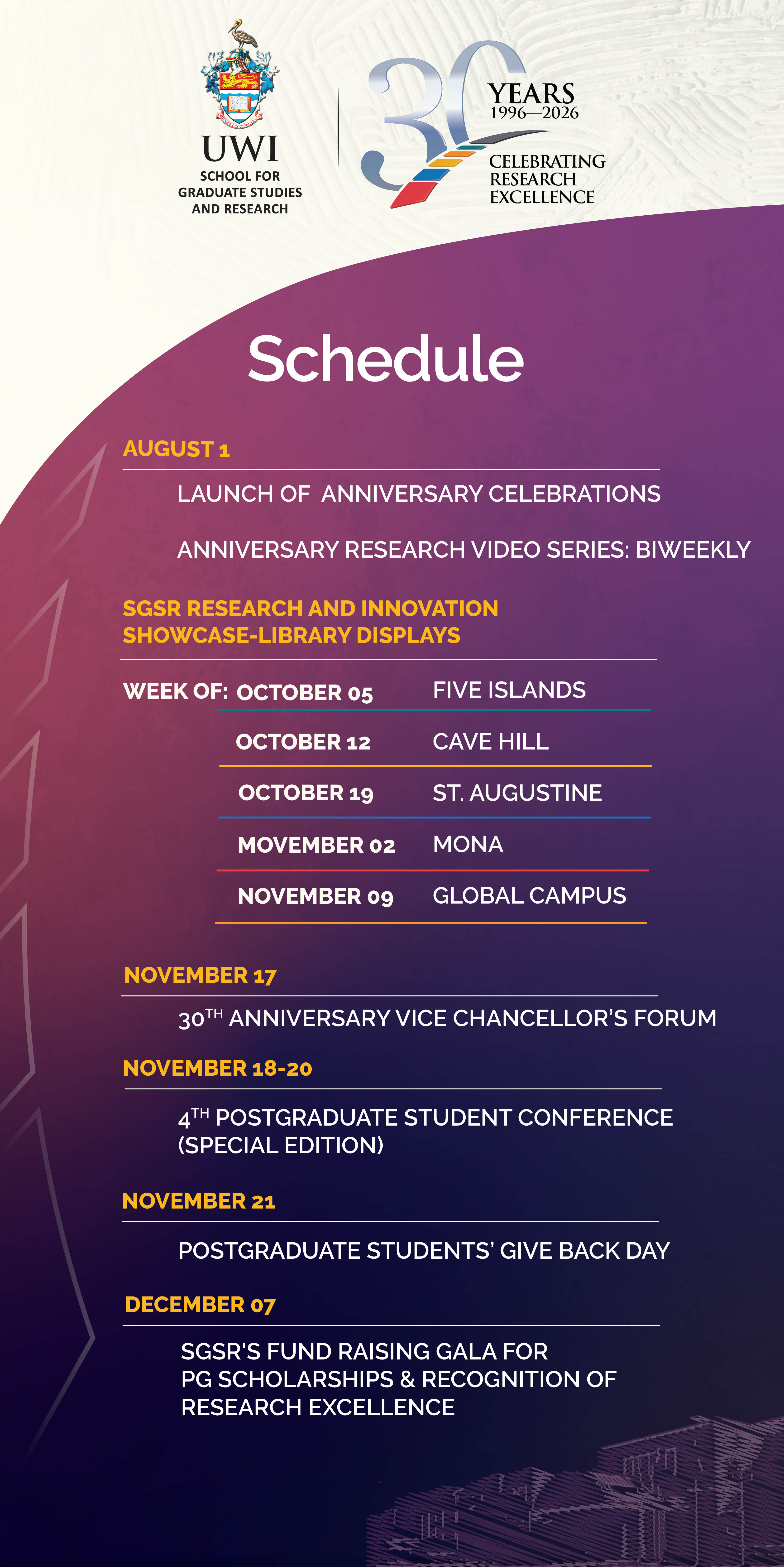 The School for Graduate Studies and Research- 30th Anniversary Celebrations