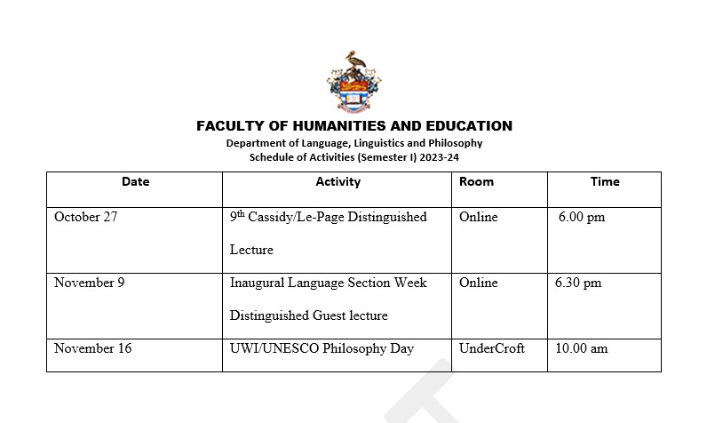Department of Language, Linguistics and Philosophy Schedule of Activities (Semester I) 2023-24