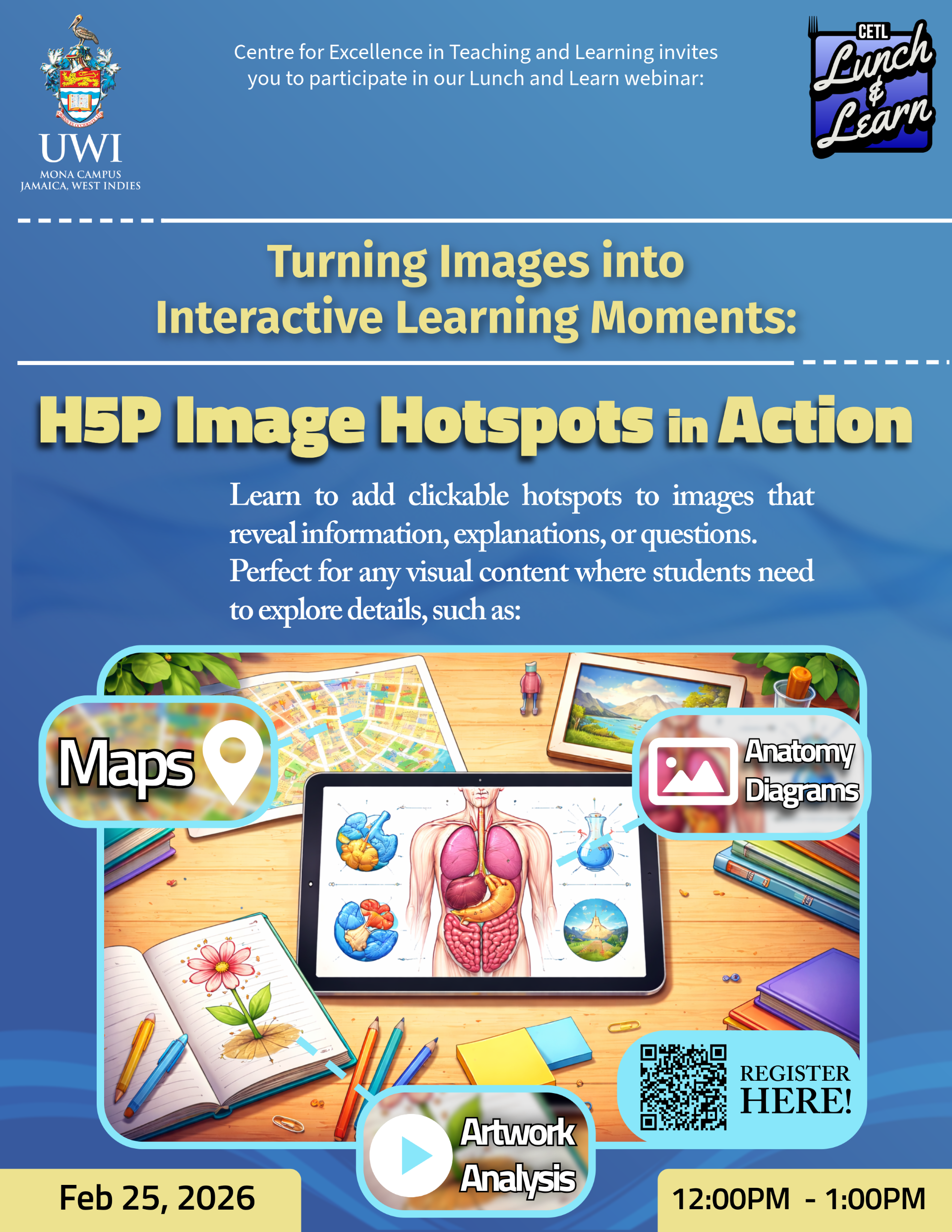 Invitation to CETL's Lunch and Learn Seminar/Webinar: "Turning Images into Interactive Learning Moments: H5P Image Hotspots in Action”